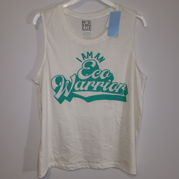 Modern Lux Eco Warrior Graphic Tank XL Sustainable White Casual Top - Picture 3 of 5